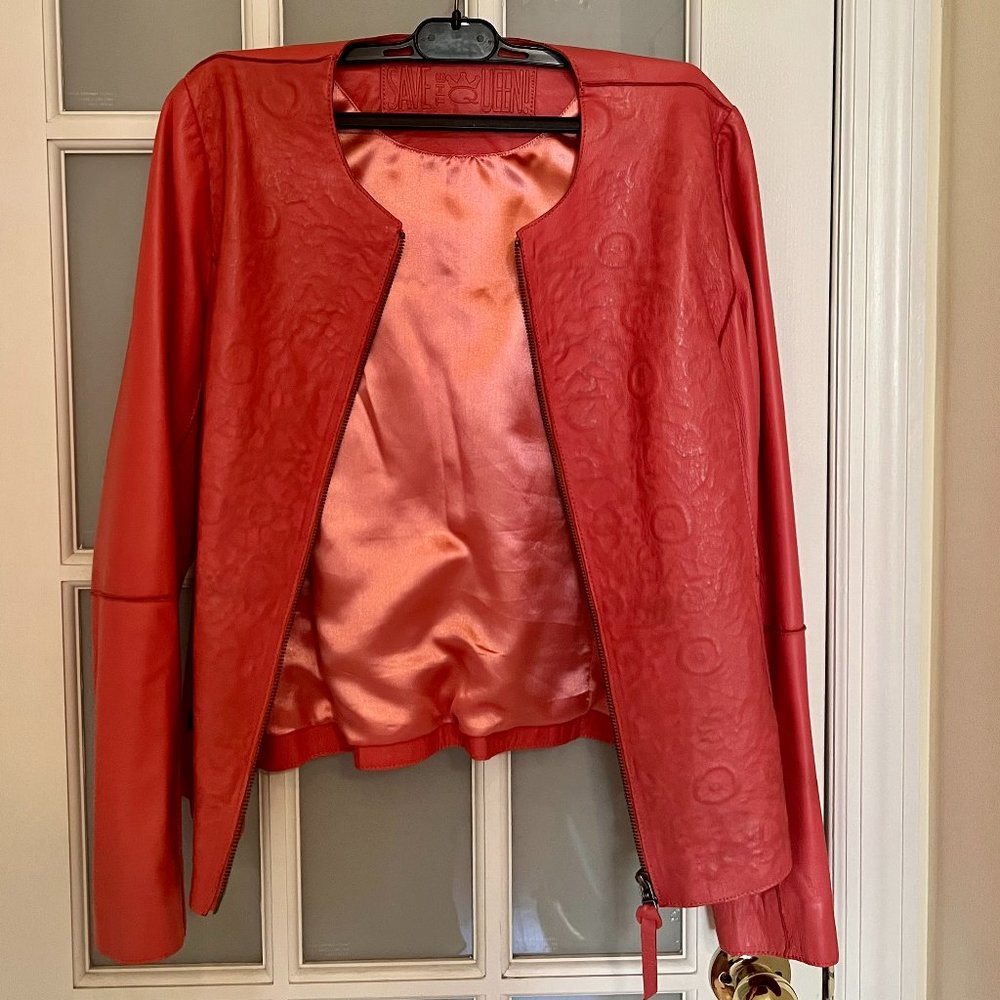 100% Pink Leather Moto Jacket - Size S